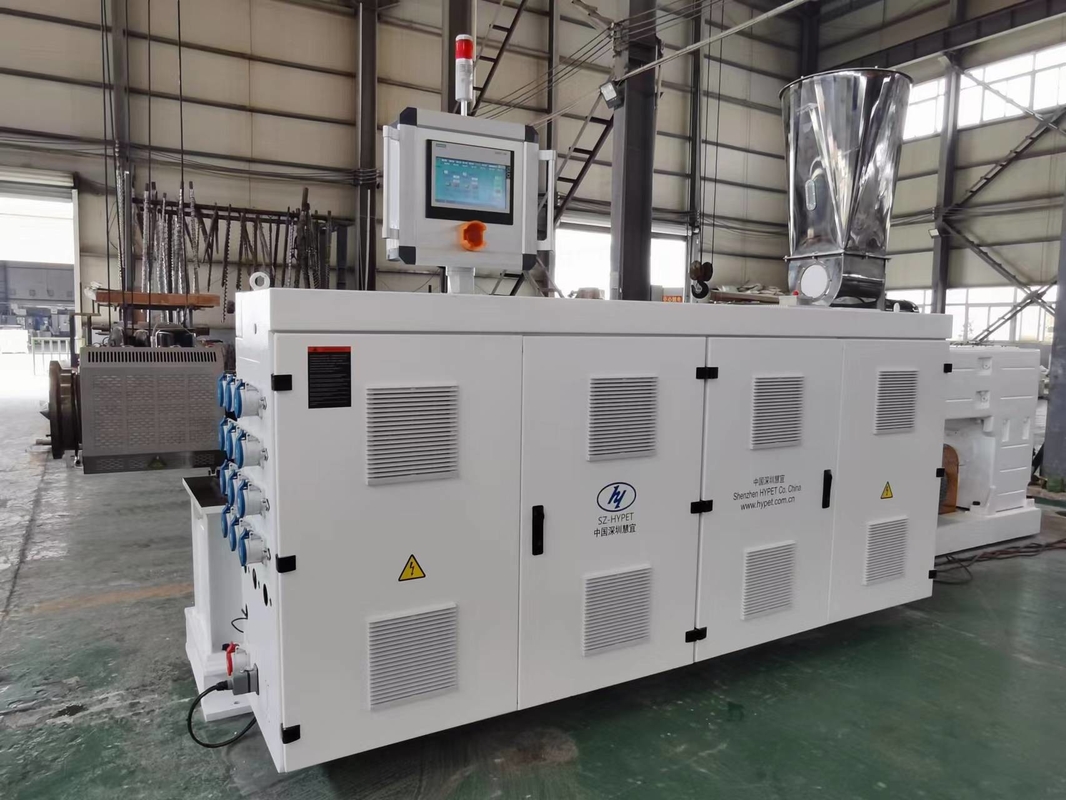 Dibuat di Cina hotsale UPVC CPVC OPVC PVC paralel extruder sekrup kembar HYPS92/28 dengan kapasitas output tinggi dan daya yang lebih sedikit