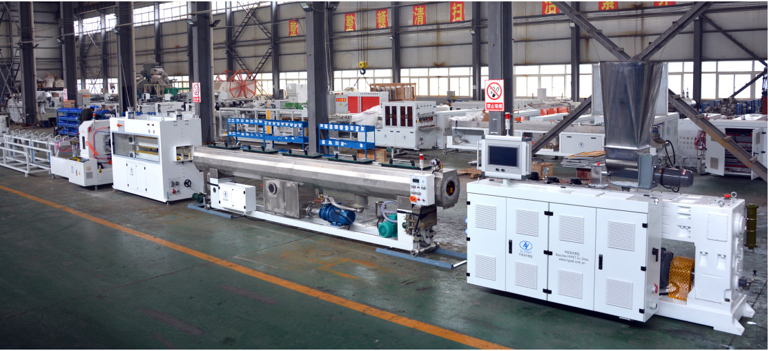 High Efficiency 40-250mm PVC Water Drainage Sewage Pipe Line Dengan HYPS90/28 Parallel Twin Screw Extruder Dengan Motor 55kw Output 500kg/h